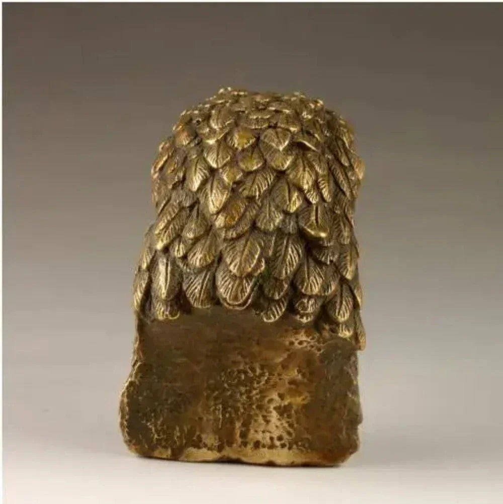 Golden eagle sculpture decorative bronze with intricately detailed layered feathered wings and textured base
