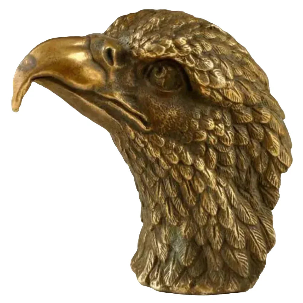 Golden brass eagle sculpture decorative bronze with detailed feather texture and sharp curved beak for home decor