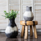 Eclipse Charcoal and Ivory Wool Gourd Basket - House Of Avana