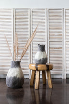 Eclipse Charcoal and Ivory Wool Gourd Basket - House Of Avana
