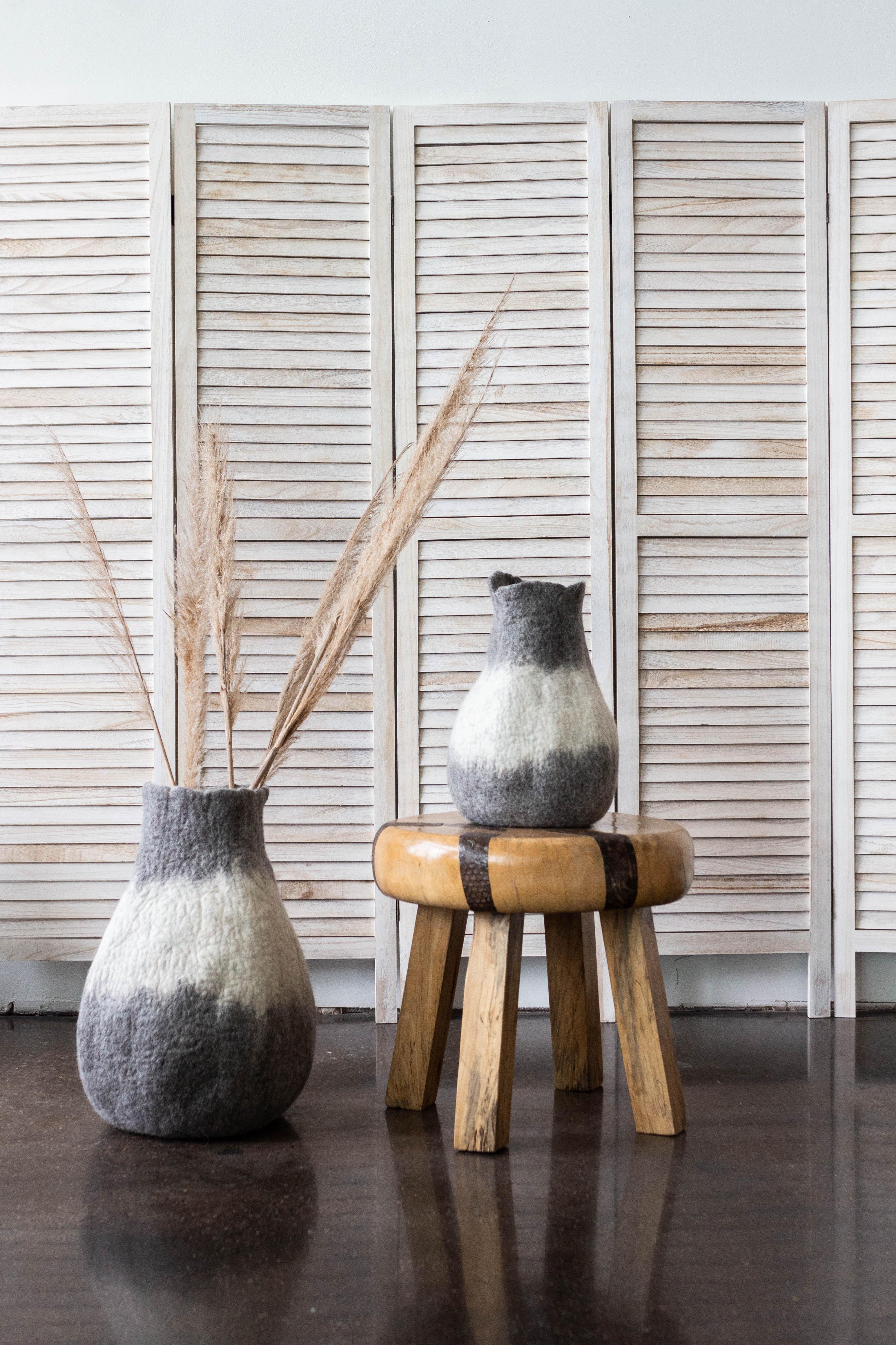 Eclipse Charcoal and Ivory Wool Gourd Basket - House Of Avana