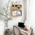 Fold Down Oak Wood Wall Shelf - House of Avana