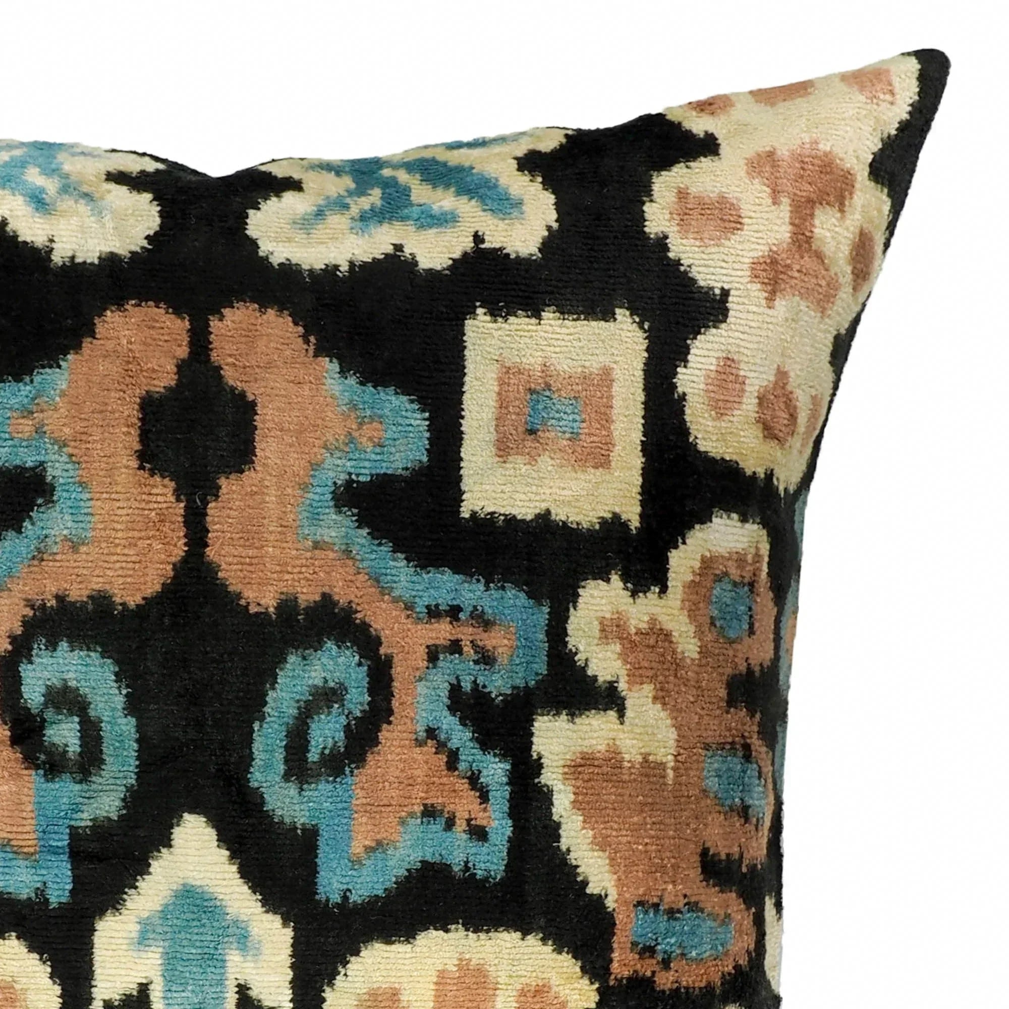 Eden Silk Velvet Ikat Throw Pillow Cover X 20, side view - House Of Avana
