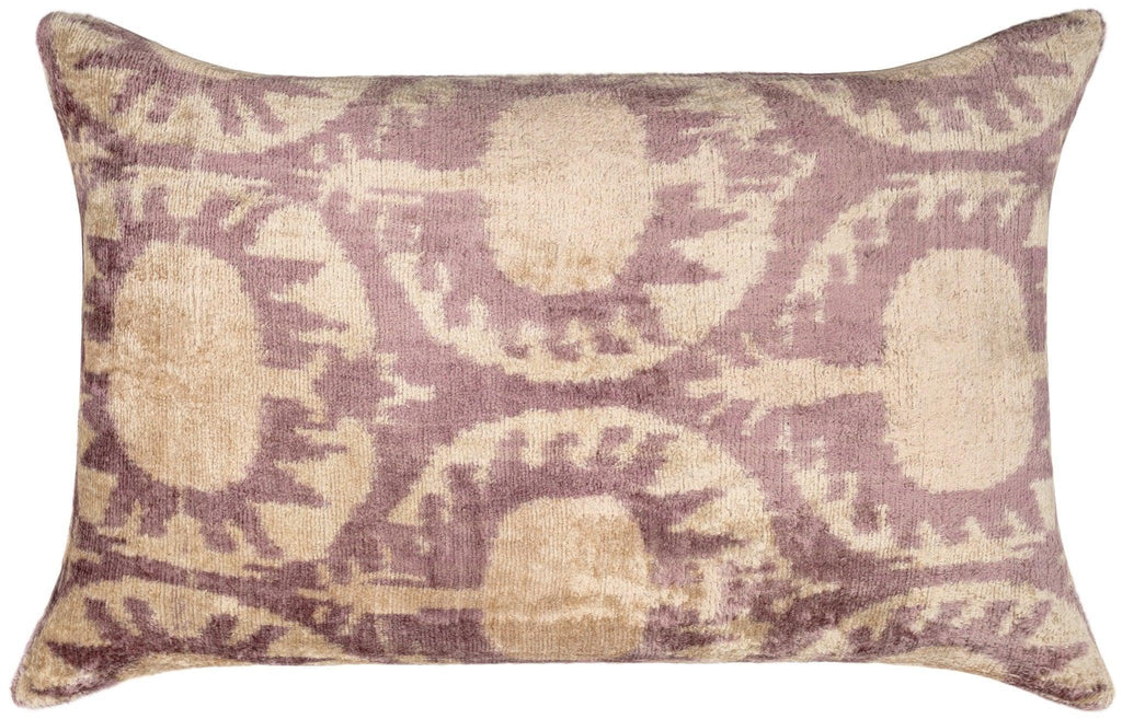 Elegant 16x24 Handmade Ikat Silk Velvet Pillow with Premium Down Feather Insert by Canvello – Soft Blush and Cream Tones Canvello
