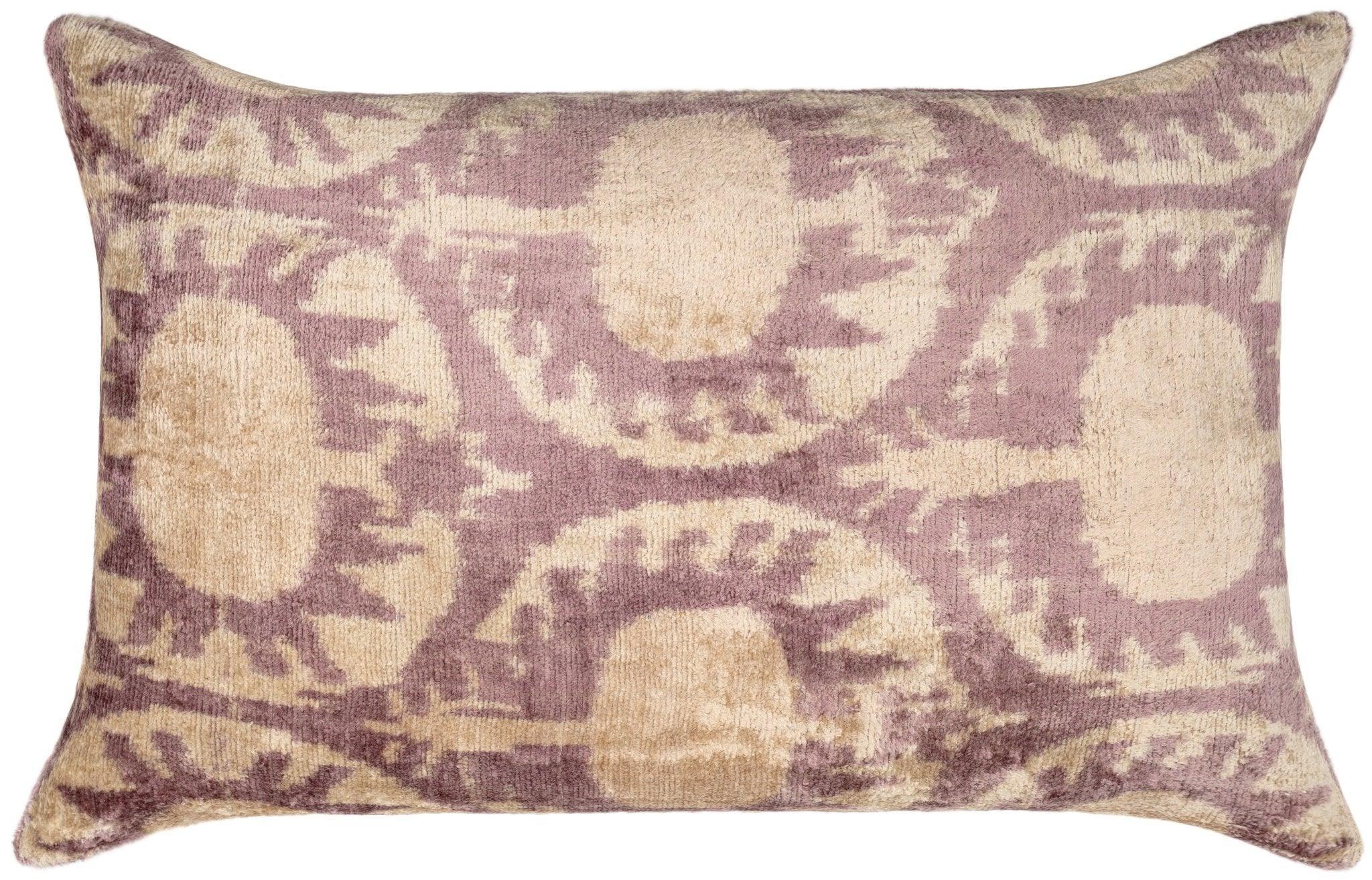 Elegant 16x24 Handmade Ikat Silk Velvet Pillow with Premium Down Feather Insert by Canvello – Soft Blush and Cream Tones Canvello
