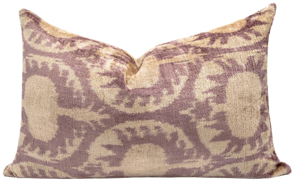 Elegant 16x24 Handmade Ikat Silk Velvet Pillow with Premium Down Feather Insert by Canvello – Soft Blush and Cream Tones Canvello