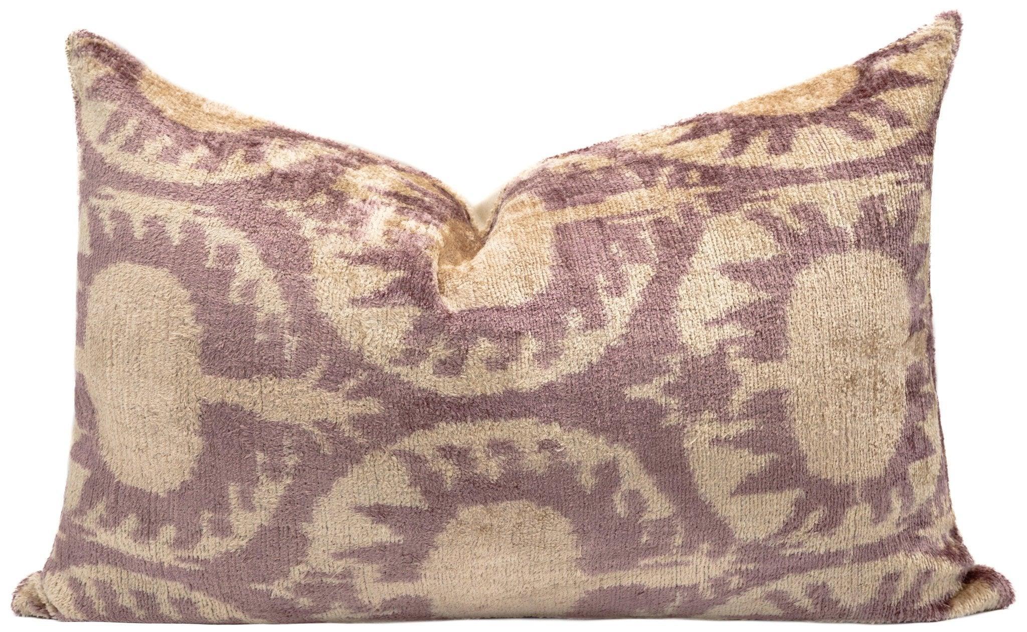 Elegant 16x24 Handmade Ikat Silk Velvet Pillow with Premium Down Feather Insert by Canvello – Soft Blush and Cream Tones Canvello