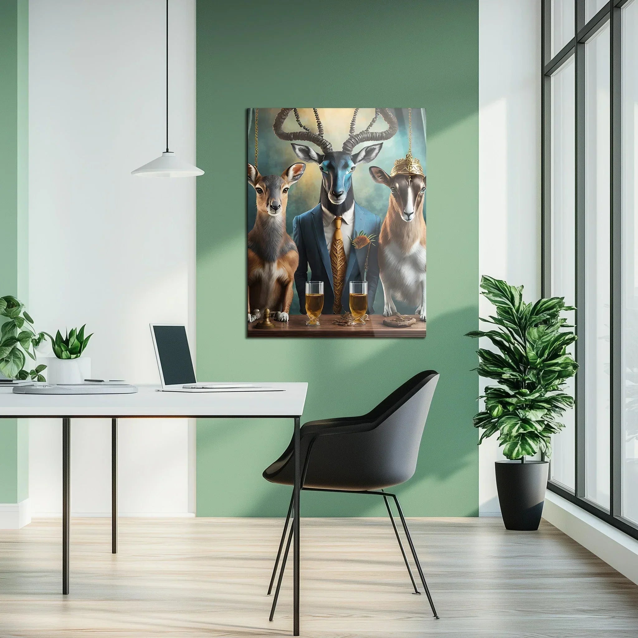 Elegant Antelope Gathering Glass Wall Art – Whimsical Animal Portrait UV Print-KAFCD036 Peony Atelier
