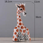 Handcrafted Giraffe Statue - Brown Wooden Decor, back view - House Of Avana
