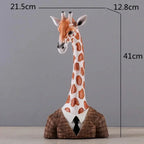 Handcrafted Giraffe Statue - Brown Wooden Decor, side view - House Of Avana