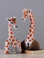 Handcrafted Giraffe Statue - Brown Wooden Decor, front view - House Of Avana