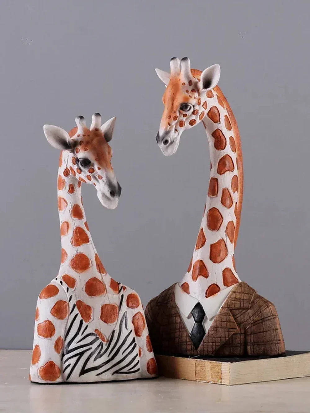 Handcrafted Giraffe Statue - Brown Wooden Decor, front view - House Of Avana