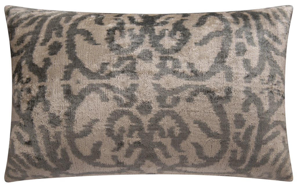 Elegant Handmade Silk Velvet Throw Pillow - 16x24, Taupe and Gray Luxury Cushion with Down Feather Insert Canvello