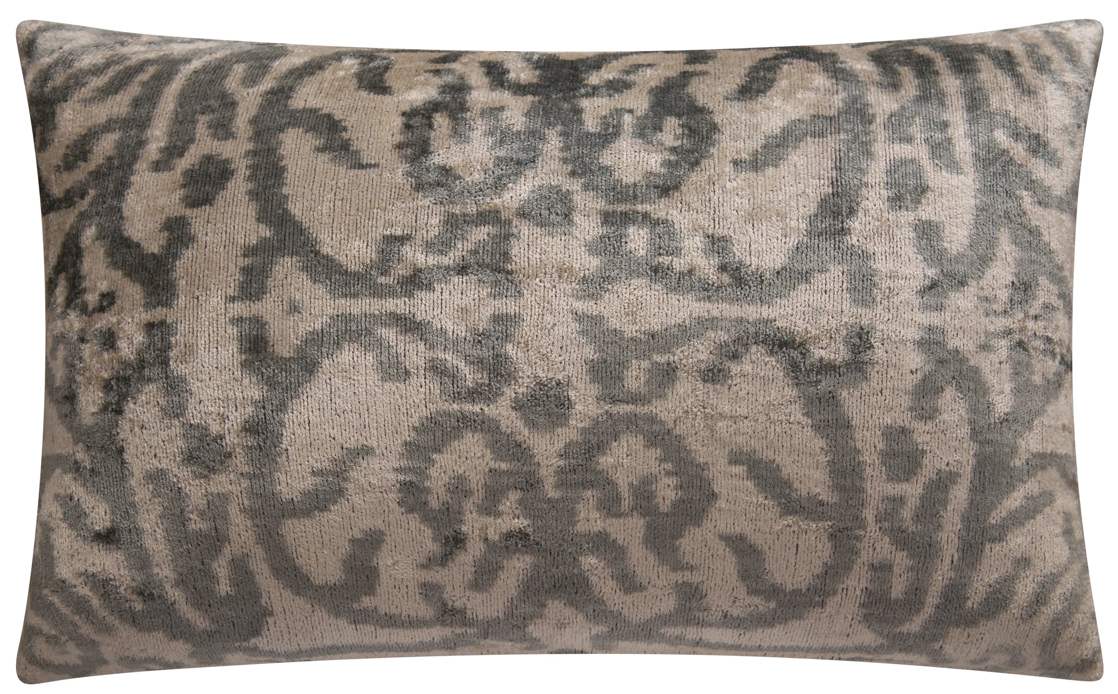 Elegant Handmade Silk Velvet Throw Pillow - 16x24, Taupe and Gray Luxury Cushion with Down Feather Insert Canvello