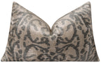 Elegant Handmade Silk Velvet Throw Pillow - 16x24, Taupe and Gray Luxury Cushion with Down Feather Insert Canvello