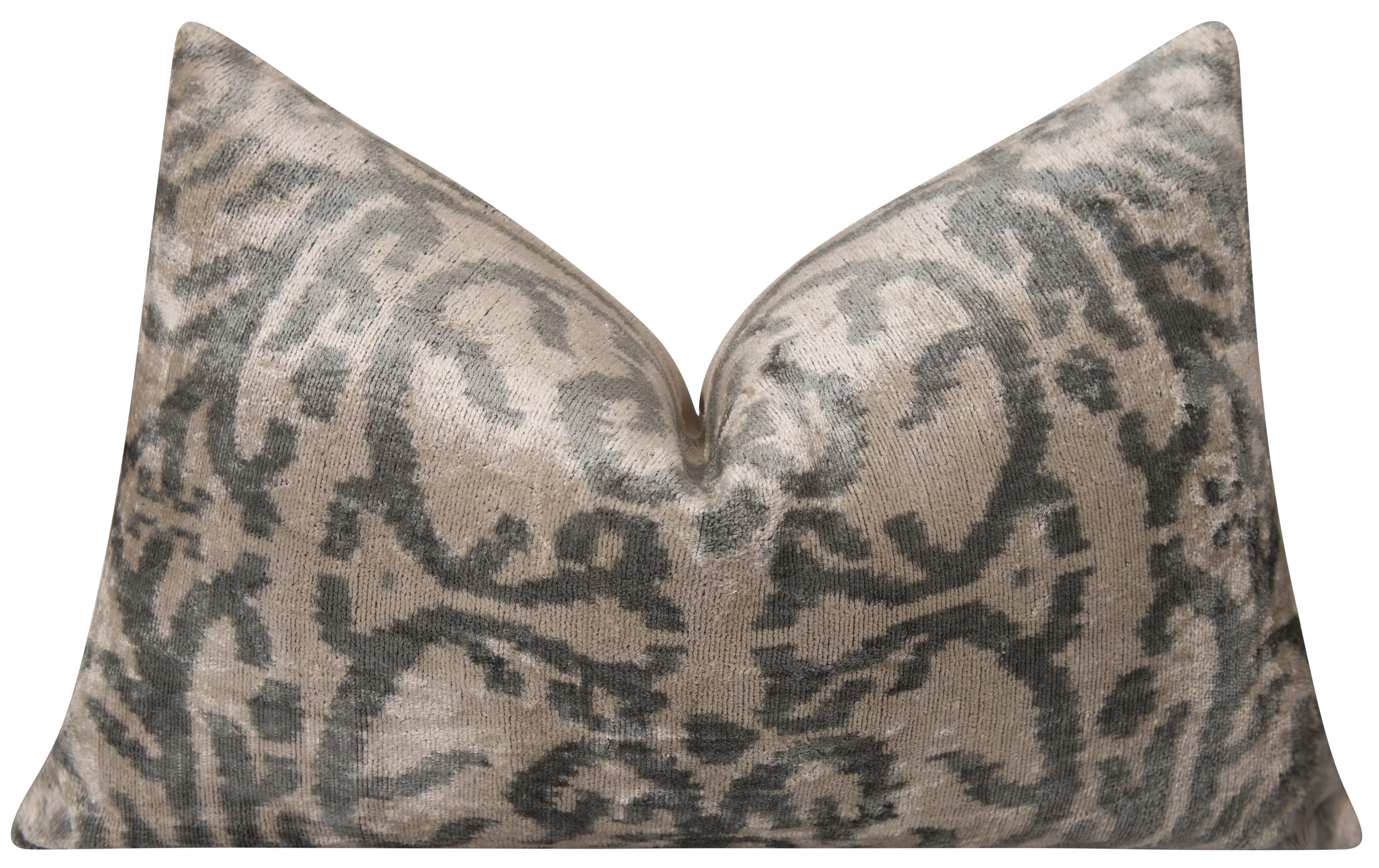 Elegant Handmade Silk Velvet Throw Pillow - 16x24, Taupe and Gray Luxury Cushion with Down Feather Insert Canvello