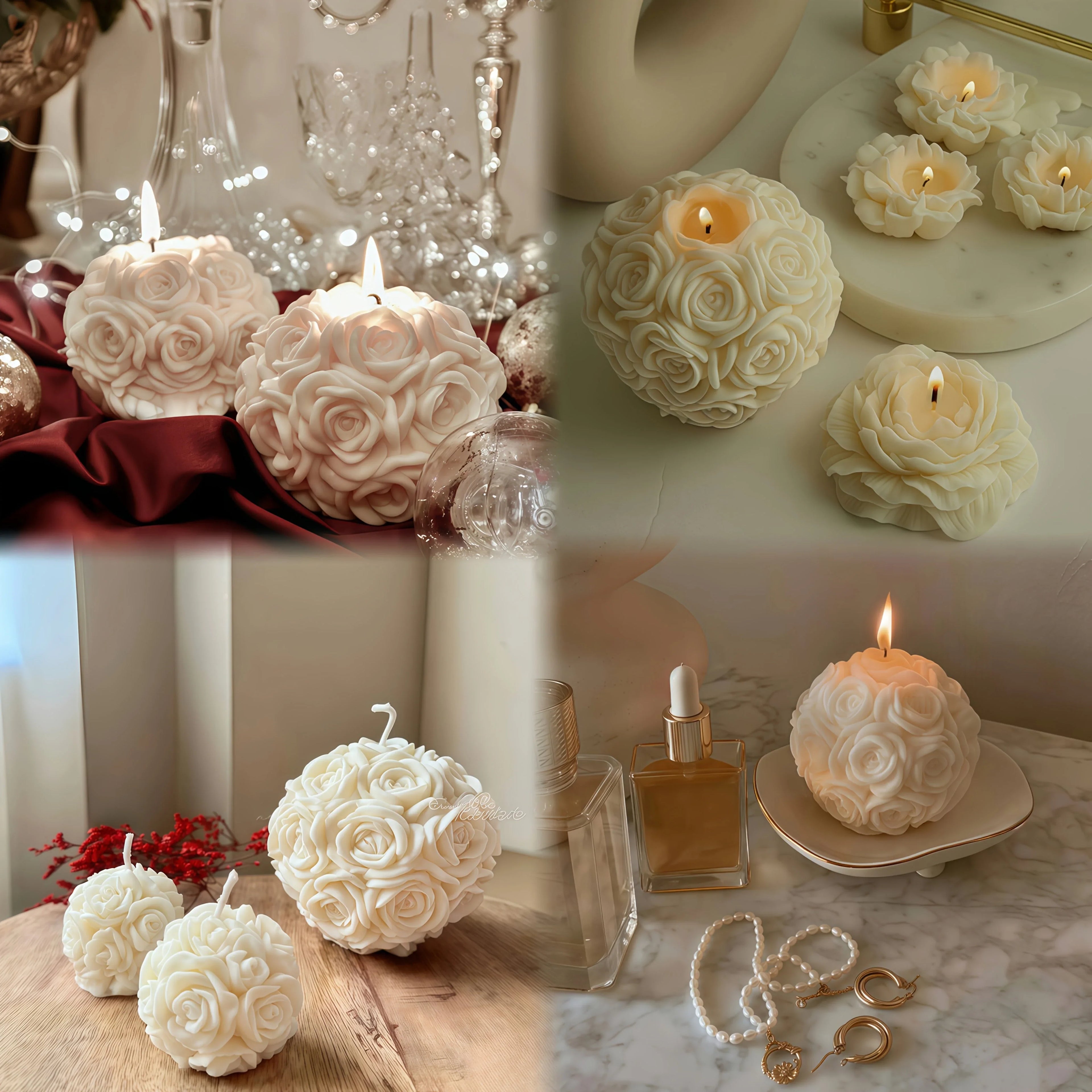 1pc White Soy Wax Rose Flower Candle - Long-Lasting 20H Scented Wax, Vintage Home Decor for Christmas & Mother'S Day Gifts, Elegant Holiday Party Accessory (5x6cm), Candle Decor, Best for Christmas House Of Avana