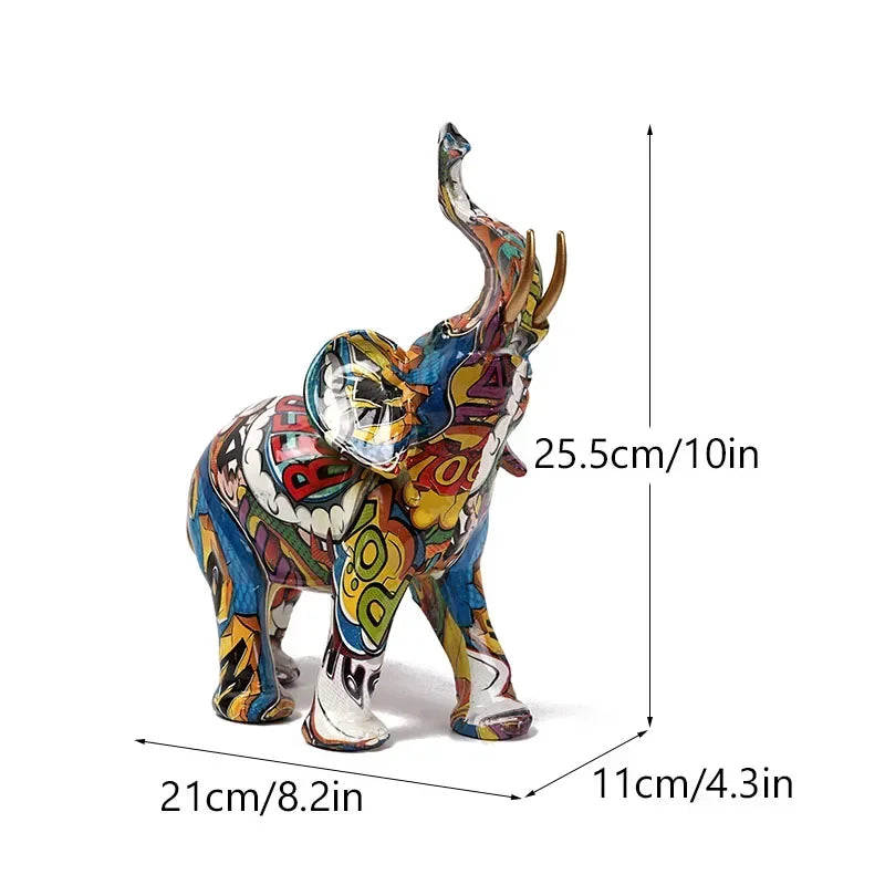 Vilead Graffiti Elephant Sculpture Resin Animal Statue Modern Pop Street Art Figurines Home Living Room Decoration Interior - House Of Avana