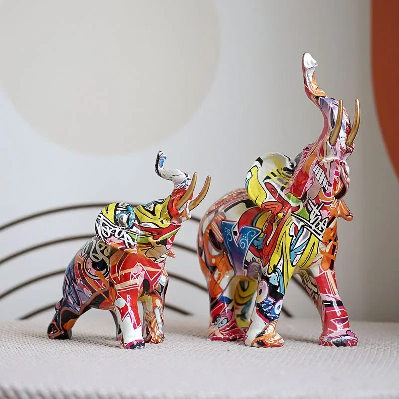 Vilead Graffiti Elephant Sculpture Resin Animal Statue Modern Pop Street Art Figurines Home Living Room Decoration Interior - House Of Avana