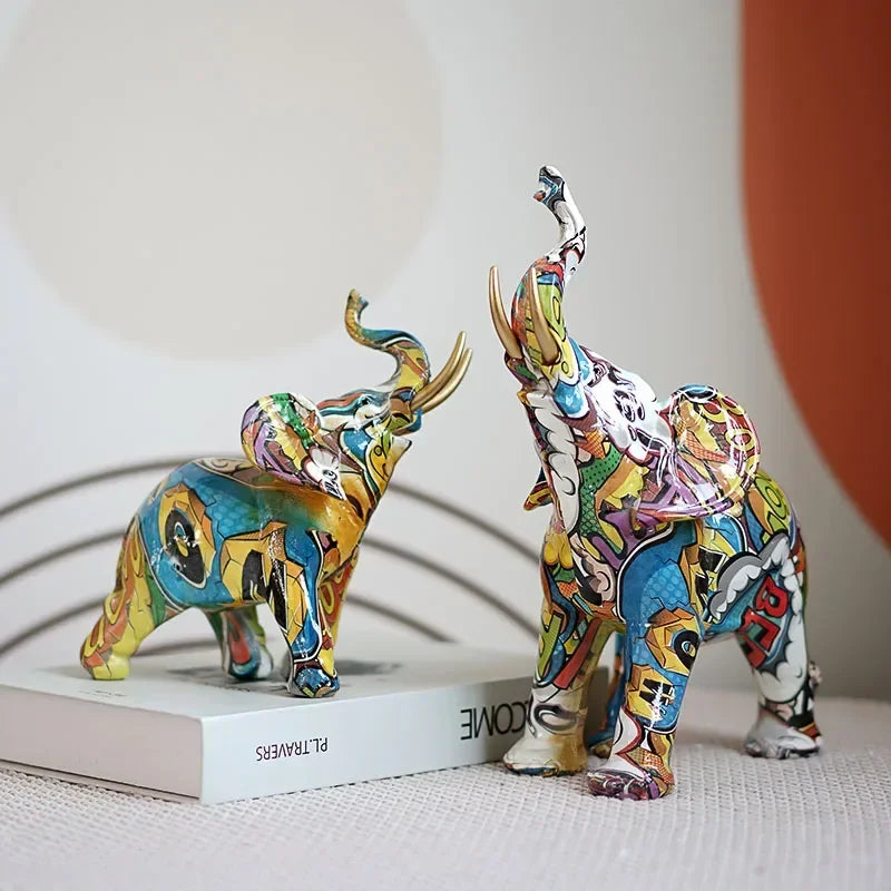 Vilead Graffiti Elephant Sculpture Resin Animal Statue Modern Pop Street Art Figurines Home Living Room Decoration Interior - House Of Avana