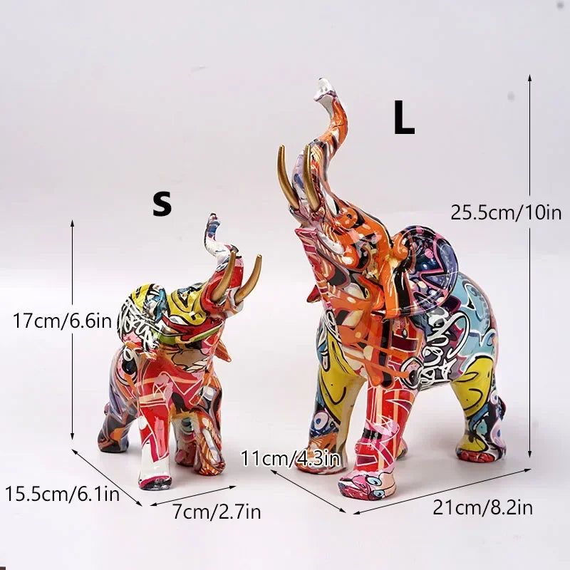 Vilead Graffiti Elephant Sculpture Resin Animal Statue Modern Pop Street Art Figurines Home Living Room Decoration Interior - House Of Avana
