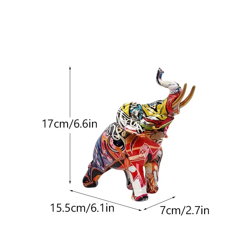Vilead Graffiti Elephant Sculpture Resin Animal Statue Modern Pop Street Art Figurines Home Living Room Decoration Interior - House Of Avana
