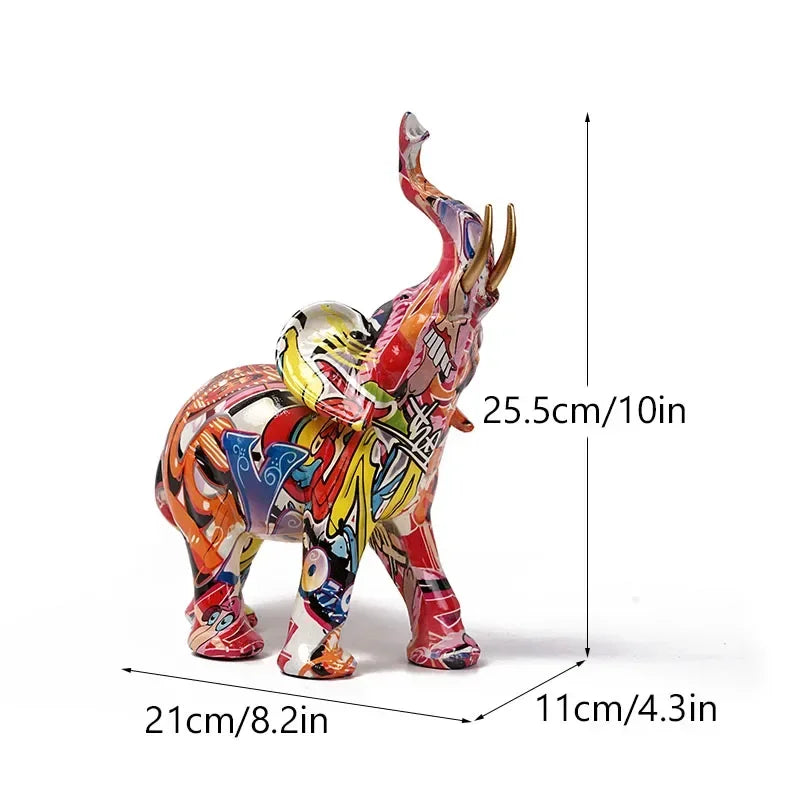 Vilead Graffiti Elephant Sculpture Resin Animal Statue Modern Pop Street Art Figurines Home Living Room Decoration Interior - House Of Avana