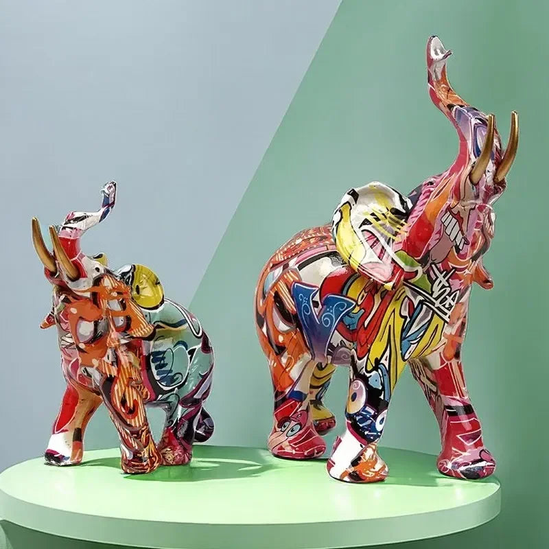 Vilead Graffiti Elephant Sculpture Resin Animal Statue Modern Pop Street Art Figurines Home Living Room Decoration Interior - House Of Avana