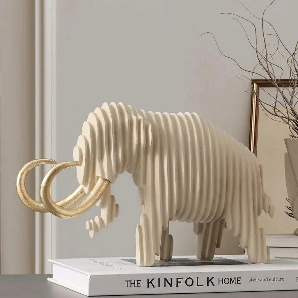 Elephant and Bull Sculpture Set Ribbed Design for Your Home