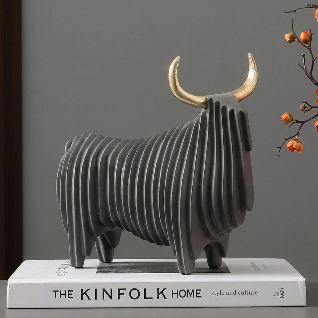 Elephant and Bull Sculpture Set Ribbed Design for Your Home