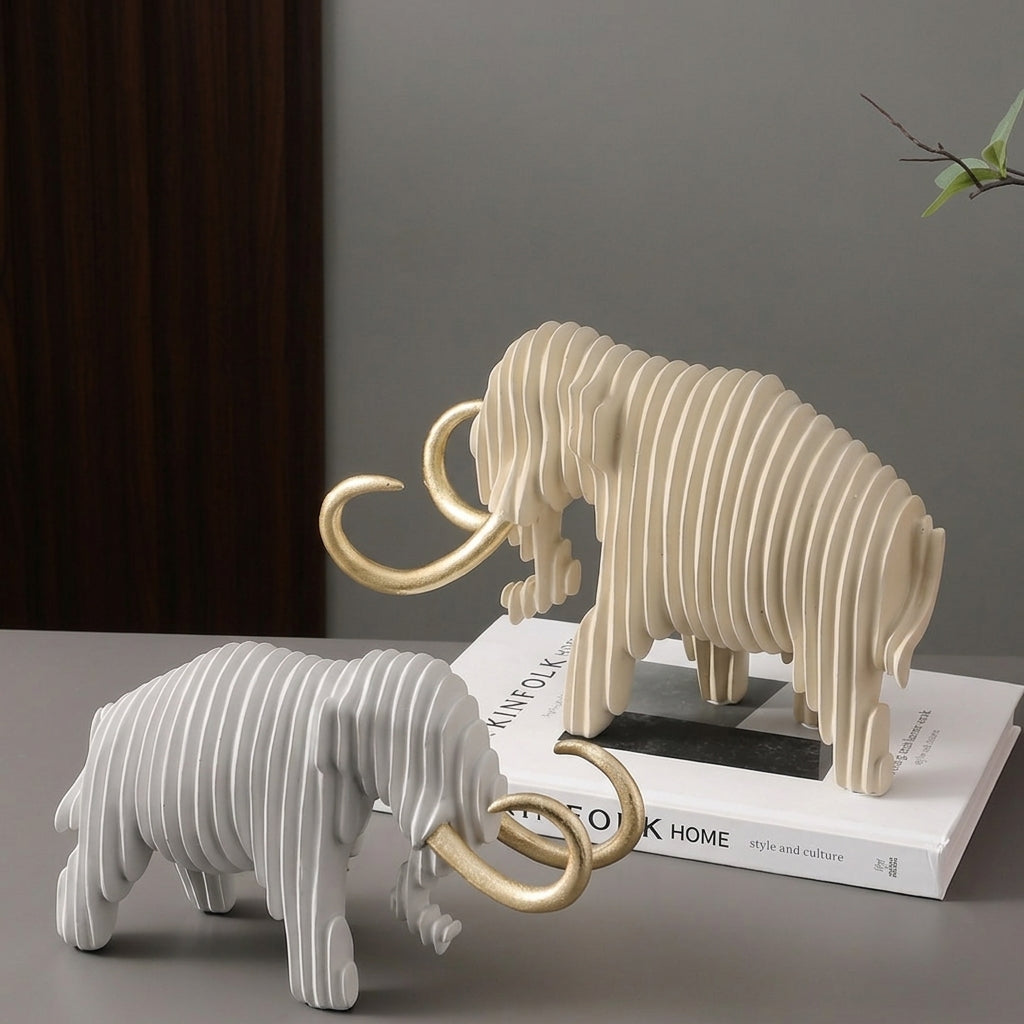 Elephant and Bull Sculpture Set Ribbed Design for Your Home