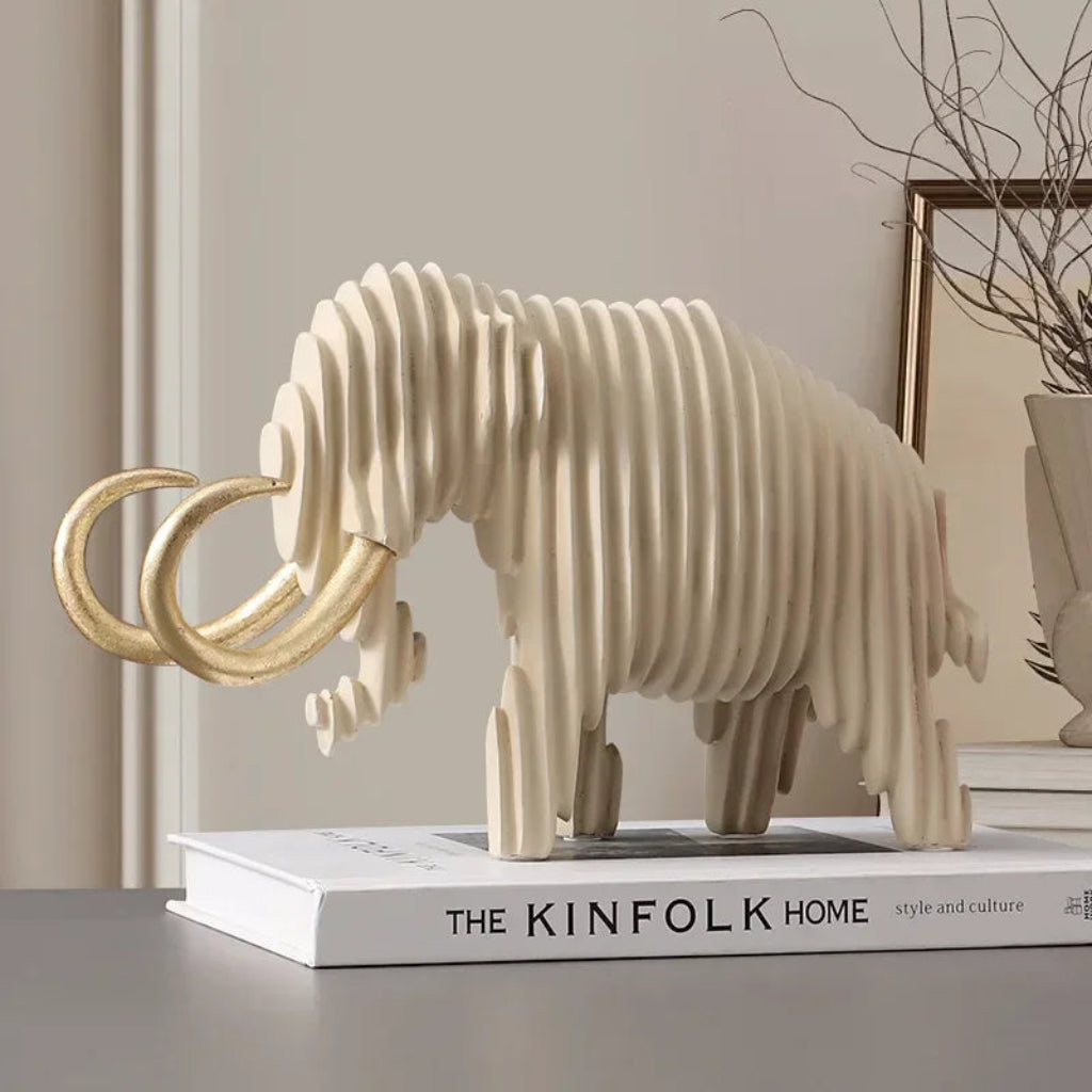 Elephant Figurine - Abstract Striped Decor | Animal Sculpture | side view | Nordic home decor | House of Avana