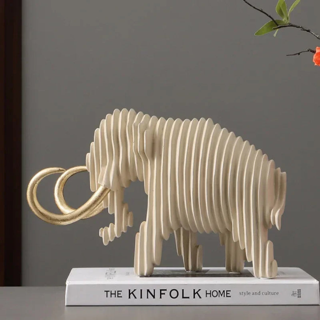 Elephant Figurine - Abstract Striped Decor | Animal Sculpture | angle view | Nordic home decor | House of Avana