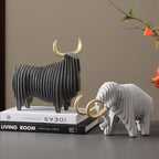 Elephant Figurine - Abstract Striped Decor | Animal Sculpture | front view | Nordic home decor | House of Avana
