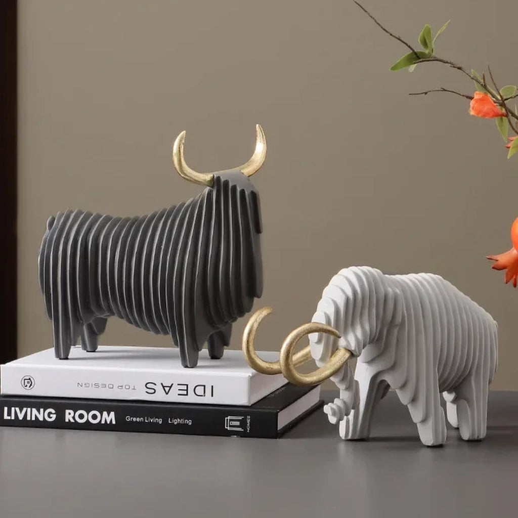 Elephant Figurine - Abstract Striped Decor | Animal Sculpture | front view | Nordic home decor | House of Avana