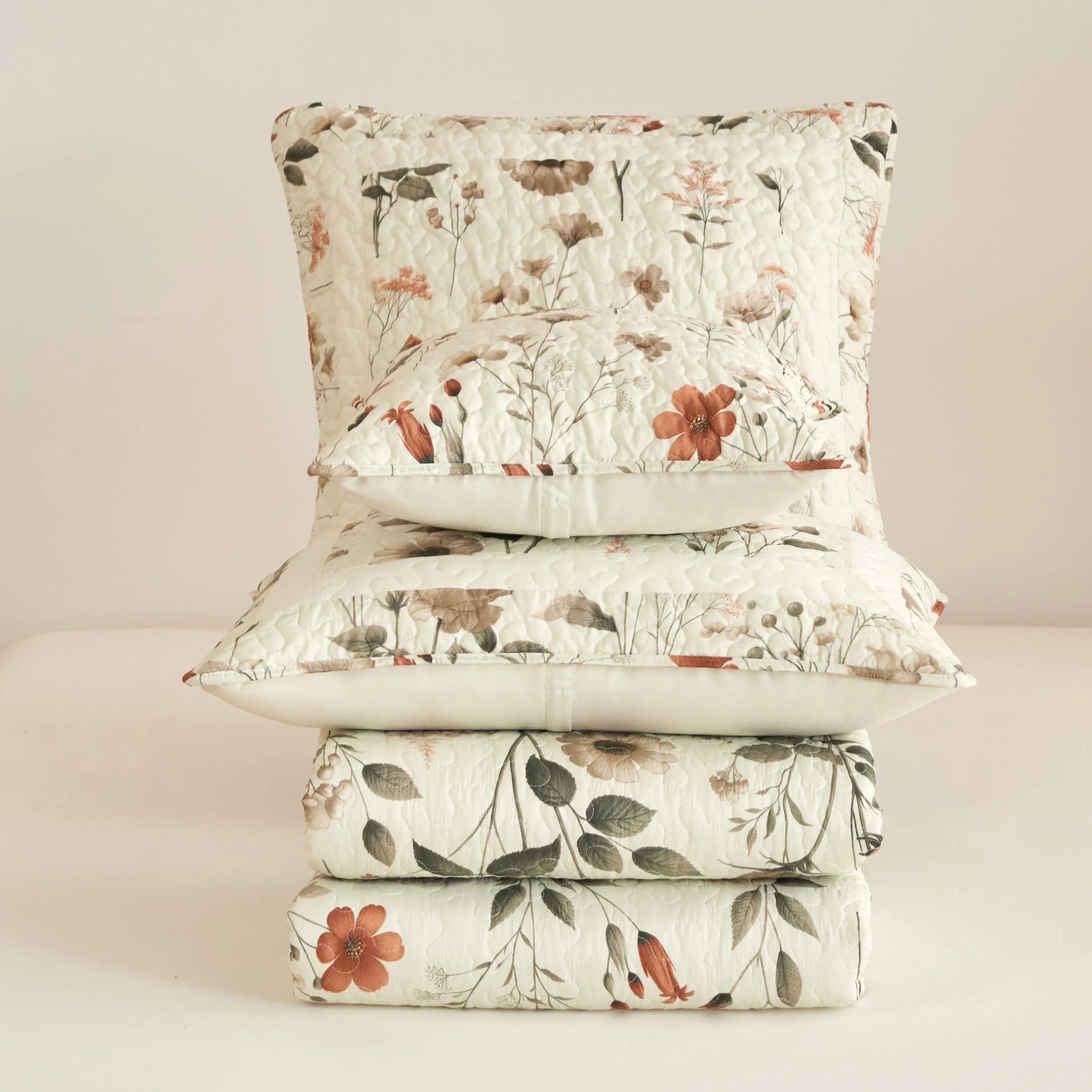 Enchanted Meadow Throw Pillow Euro Cover - Zippered Floral Design in Beige, Rose, and Soft Green, Premium Soft Microfiber, Euro Sham in 26x26 Inches (26" x 26" 1 Piece) DaDalogy Bedding Collection