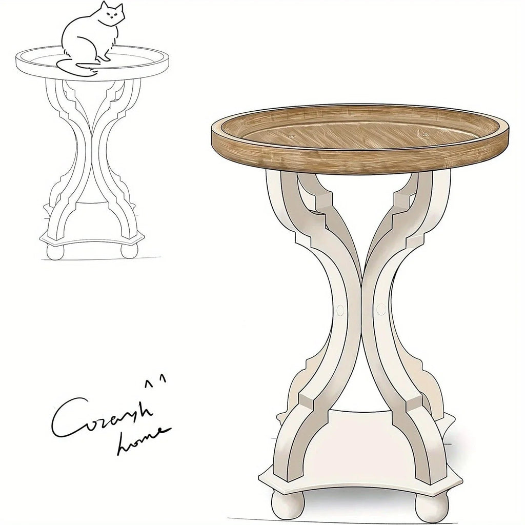 Farmhouse Cottagecore Accent End Table, Natural Tray Top Side Table Nightstand for Family, Dinning or... - House Of Avana [[SKU:HOA-END-011]]