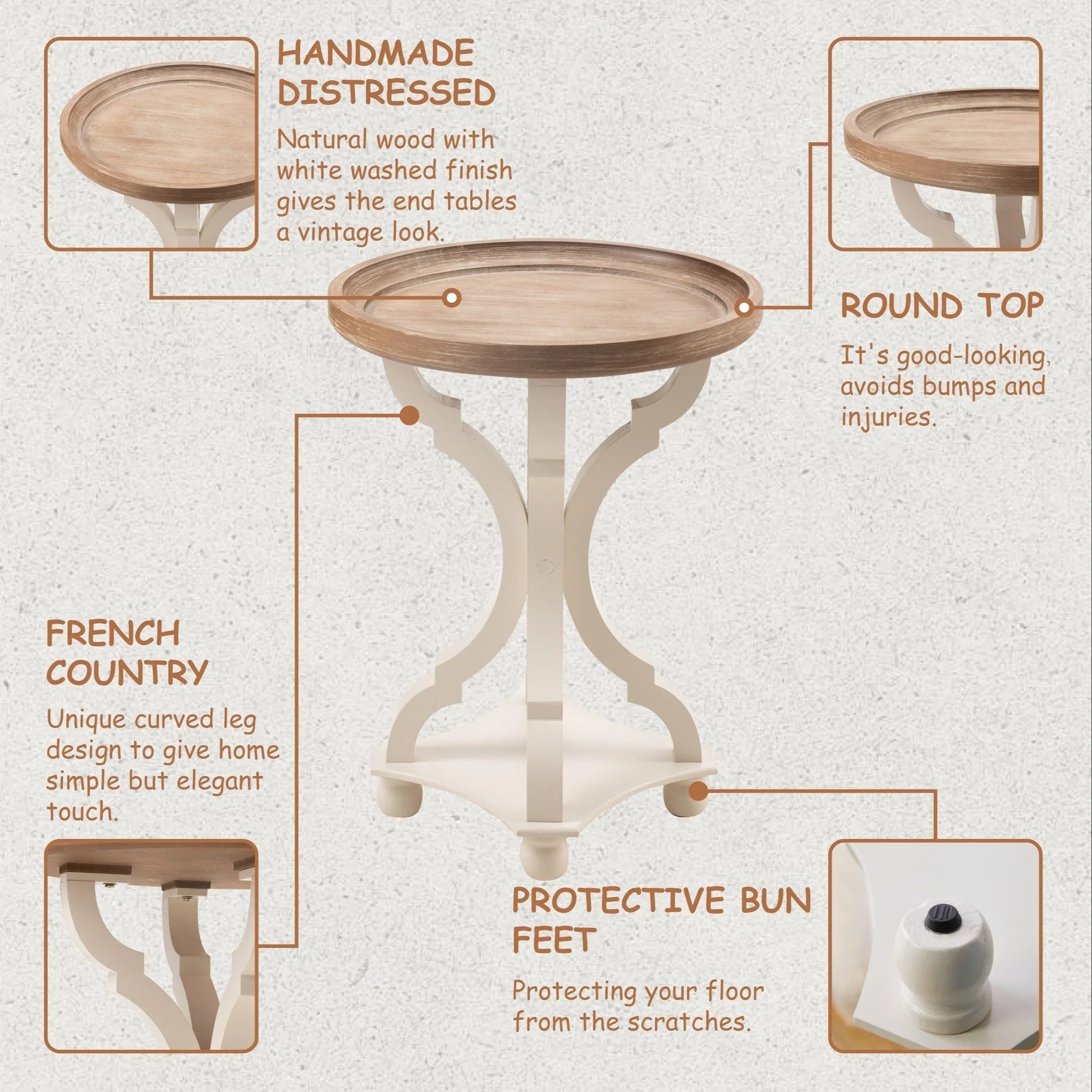Rustic Farmhouse Cottagecore Accent End Table, Natural Tray Top Side Table House Of Avana