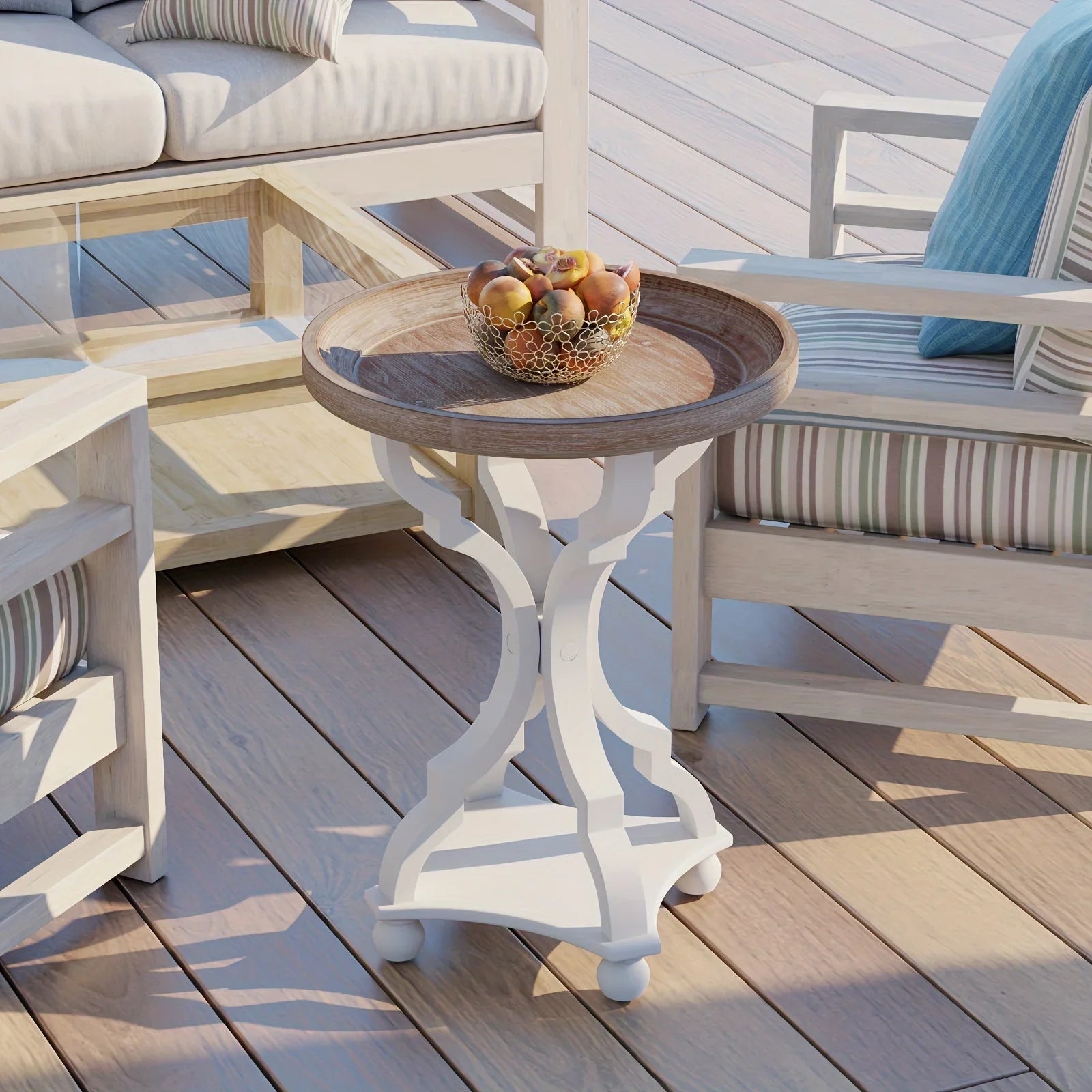 Rustic Farmhouse Cottagecore Accent End Table, Natural Tray Top Side Table House Of Avana