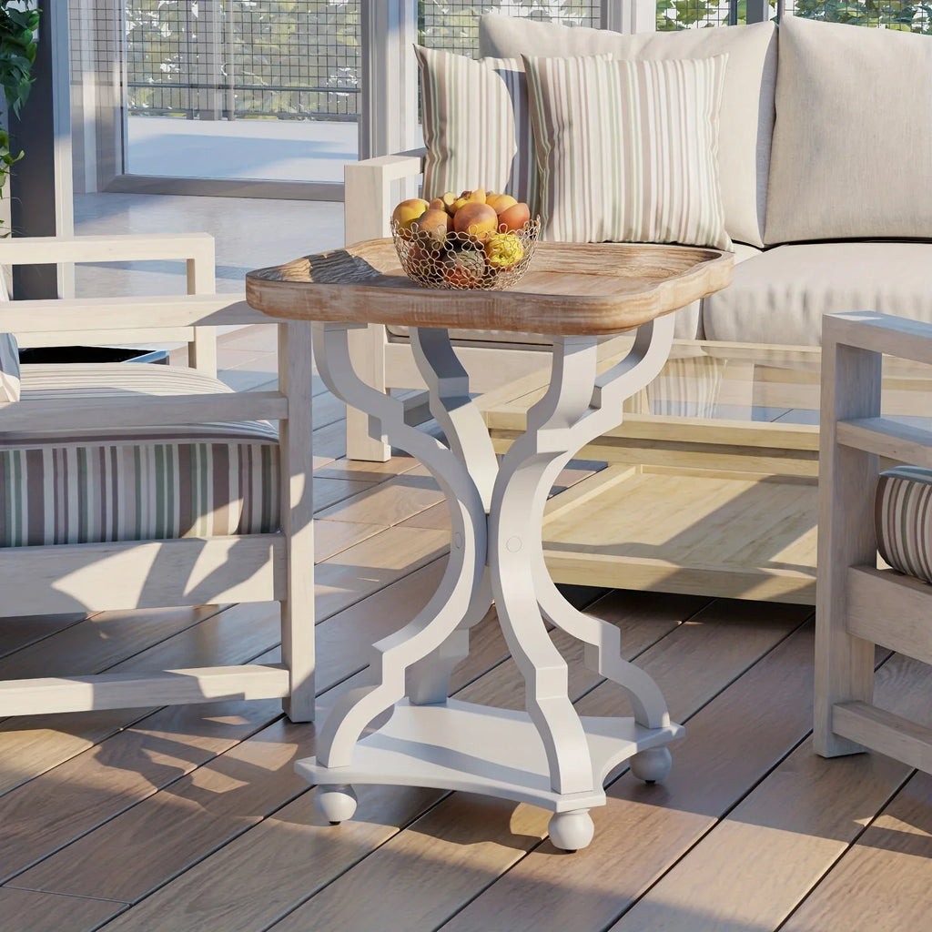 Rustic Farmhouse Cottagecore Accent End Table, Natural Tray Top Side Table House Of Avana