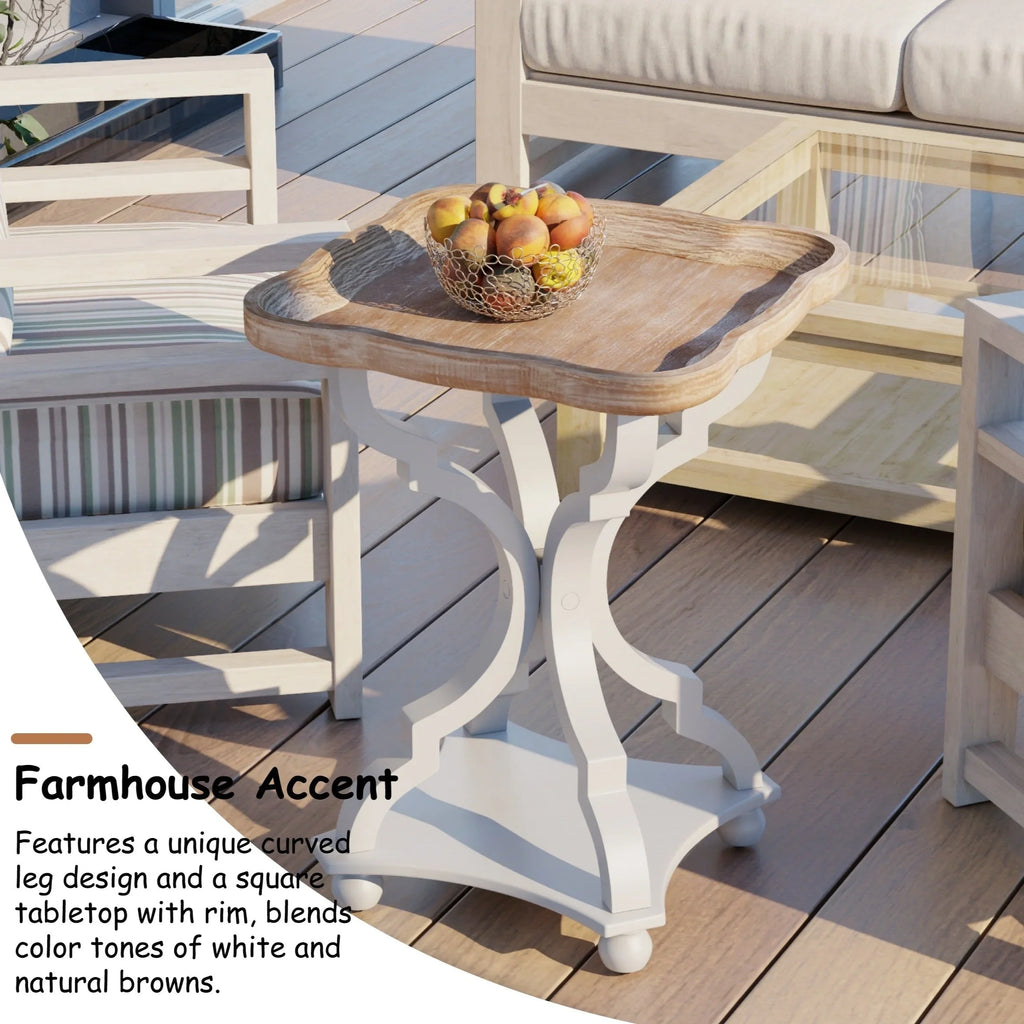 Rustic Farmhouse Cottagecore Accent End Table, Natural Tray Top Side Table House Of Avana