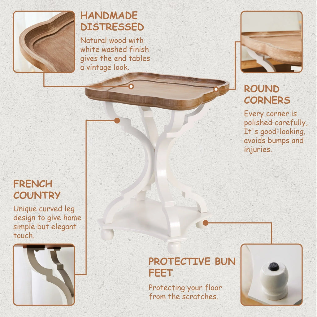 Rustic Farmhouse Cottagecore Accent End Table, Natural Tray Top Side Table House Of Avana