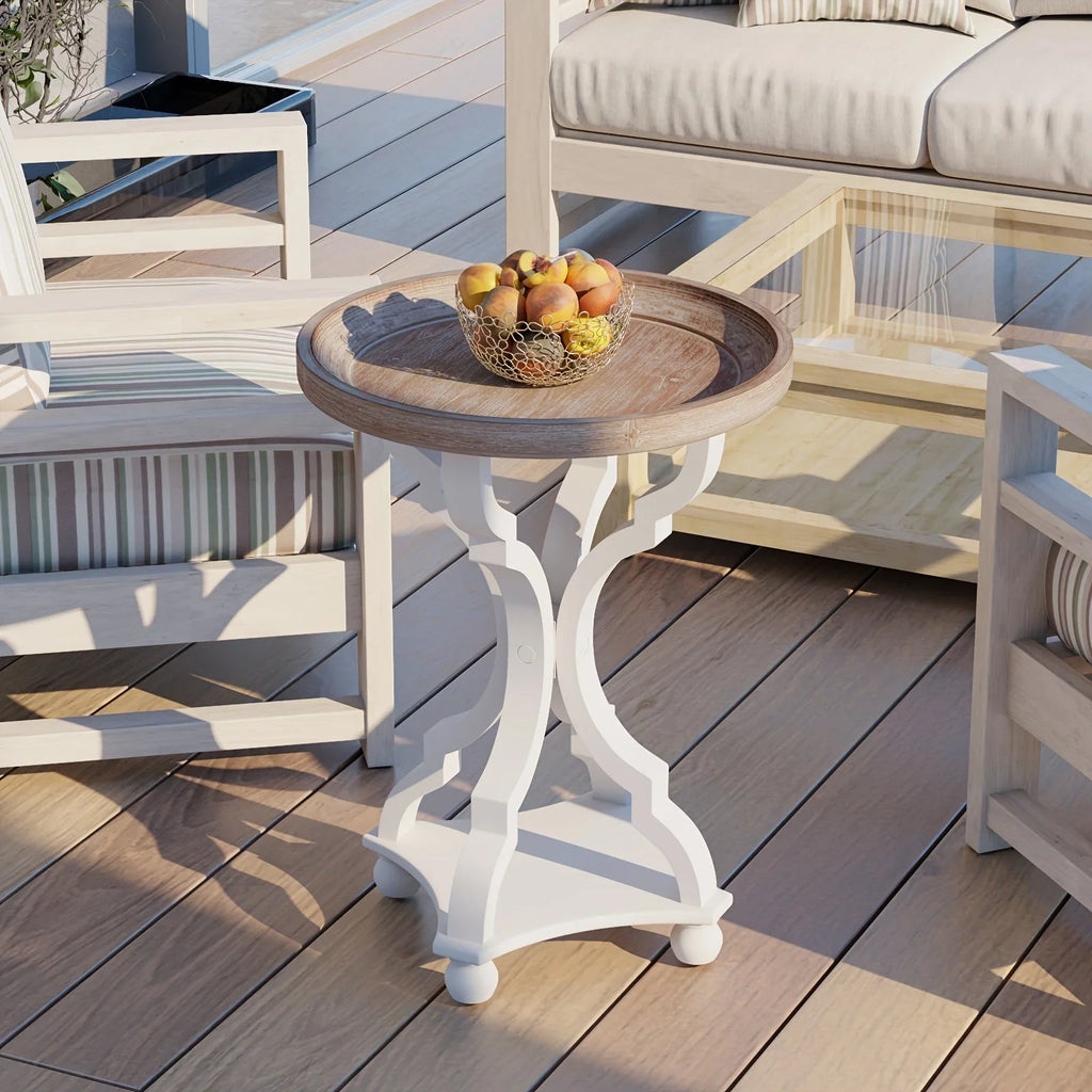 Rustic Farmhouse Cottagecore Accent End Table, Natural Tray Top Side Table House Of Avana