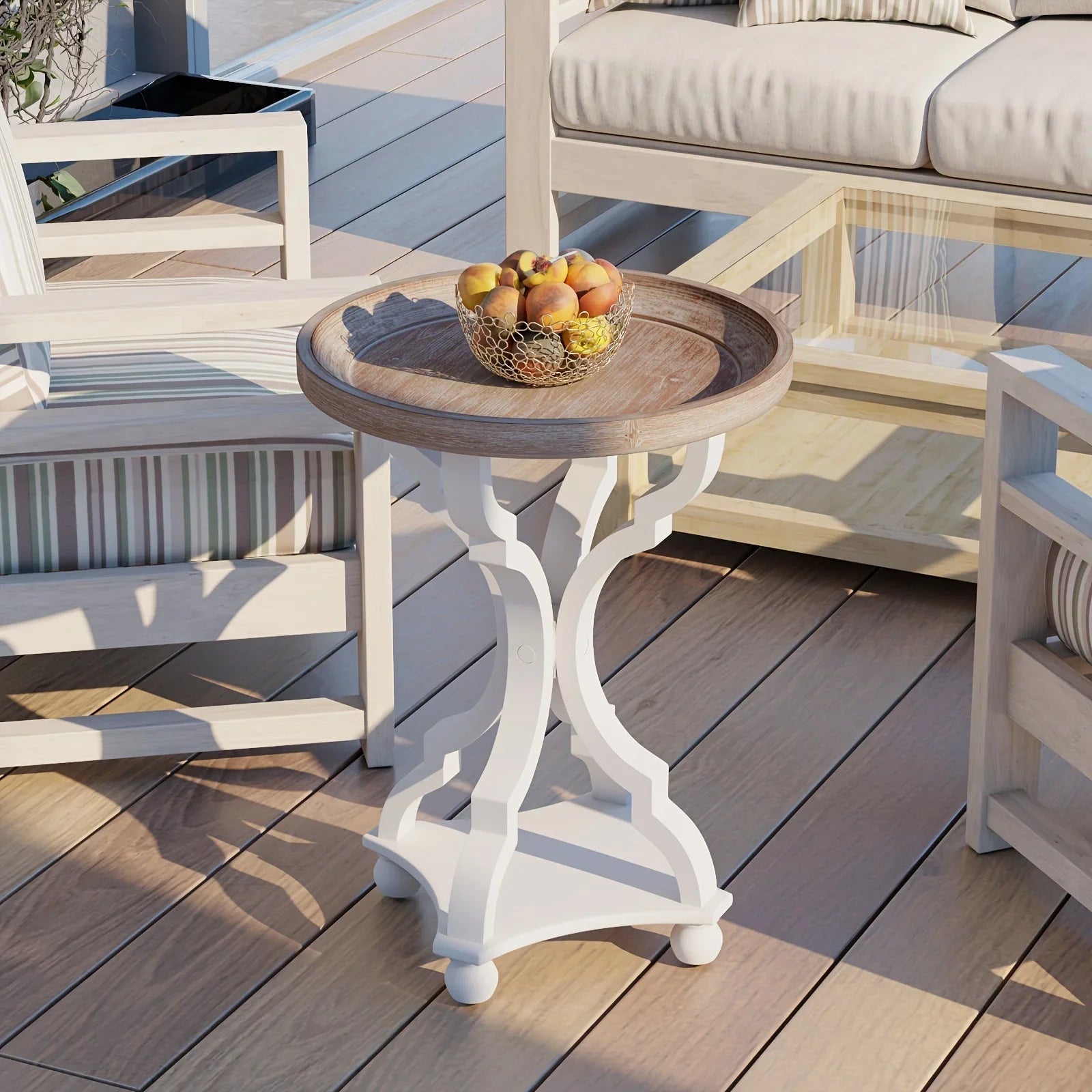 Rustic Farmhouse Cottagecore Accent End Table, Natural Tray Top Side Table House Of Avana