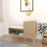 2-in-1 Shoe Storage Bench with Natural Rattan Accents, Adjustable Shelves & Removable Seat Cushion – Durable Wooden Frame, Ideal for Entryway, Hallway, Bedroom – Space-Saving Organizer with Decorative Faux Rattan Design House Of Avana