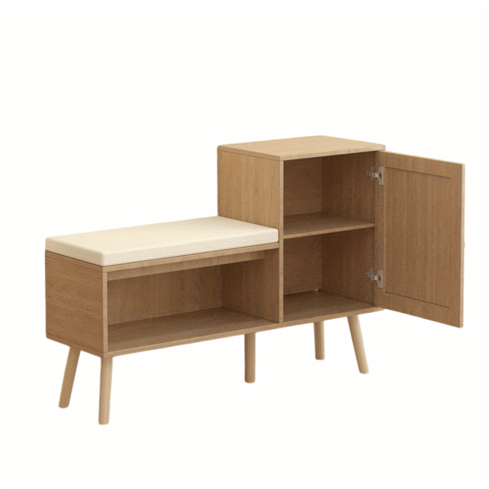 2-in-1 Shoe Storage Bench with Natural Rattan Accents, Adjustable Shelves & Removable Seat Cushion – Durable Wooden Frame, Ideal for Entryway, Hallway, Bedroom – Space-Saving Organizer with Decorative Faux Rattan Design House Of Avana