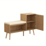 2-in-1 Shoe Storage Bench with Natural Rattan Accents, Adjustable Shelves & Removable Seat Cushion – Durable Wooden Frame, Ideal for Entryway, Hallway, Bedroom – Space-Saving Organizer with Decorative Faux Rattan Design House Of Avana