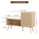 2-in-1 Shoe Storage Bench with Natural Rattan Accents, Adjustable Shelves & Removable Seat Cushion – Durable Wooden Frame, Ideal for Entryway, Hallway, Bedroom – Space-Saving Organizer with Decorative Faux Rattan Design House Of Avana