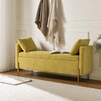 [Modern Storage Ottoman] Comfy Modern Storage Ottoman Bench with Throw Pillows - Metal Leg Bedroom Bench for End of Bed, Entryway - Mustard House Of Avana