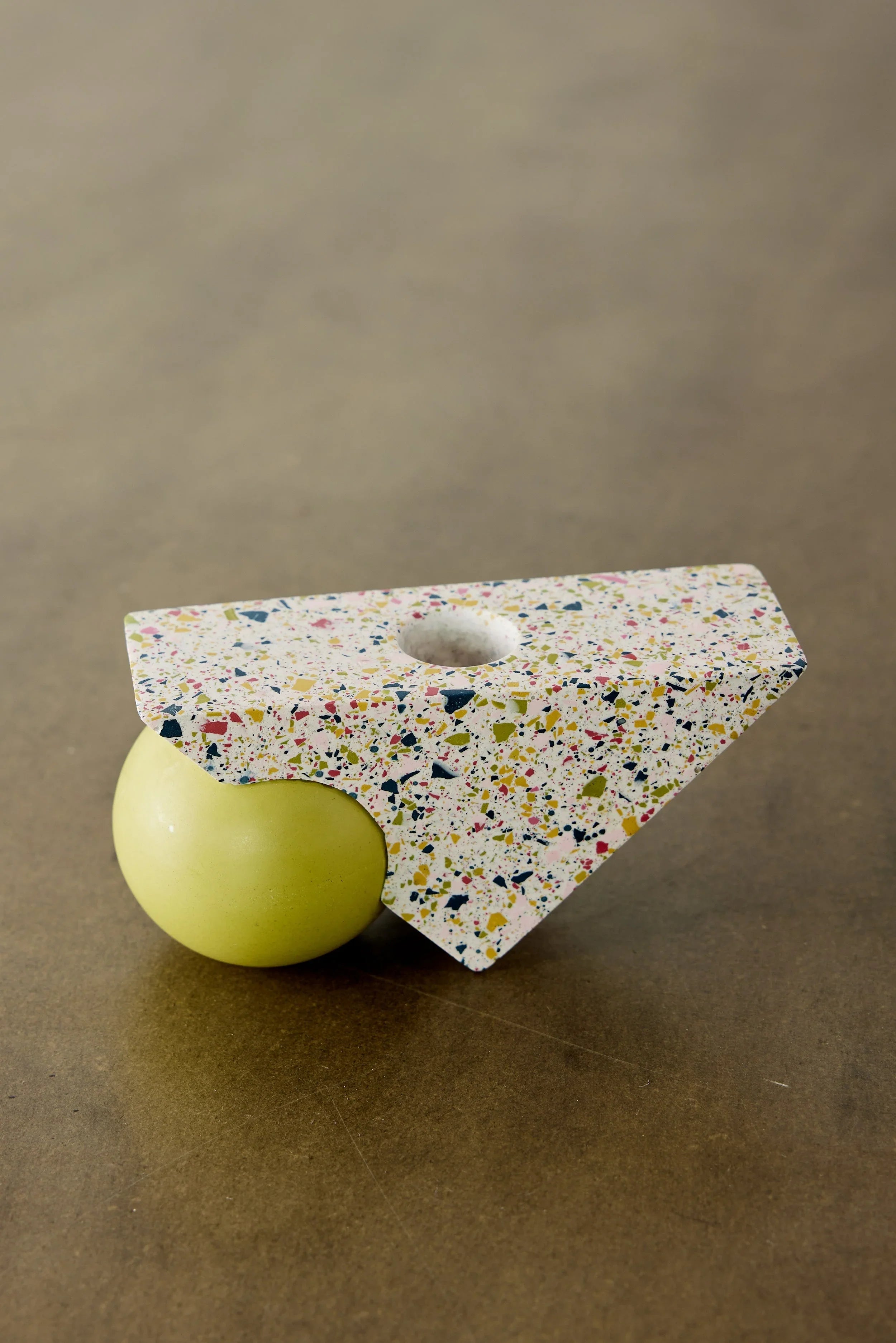 Equilibrium Bright Green & Pink Terrazzo Taper Candle Holder, back view - House Of Avana